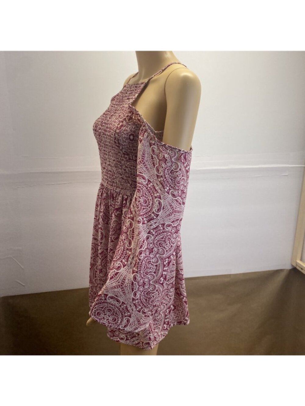 Mi Ami Women’s Smocked Open Shoulder Dress Deep Pink Small Mini Summer Used - Picture 3 of 11